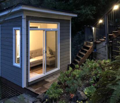 Front Left view of 6' x 10' Urban Home Studio a located in Half Moon Bay, California  – Summerwood