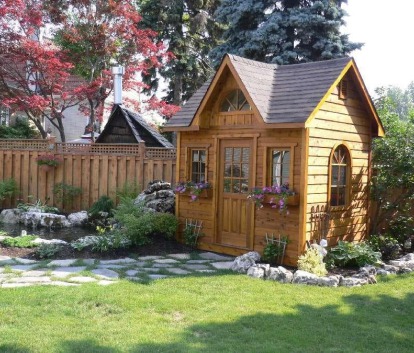 Copper Creek Garden Shed with rough cedar siding. Summerwood ID Number 10716