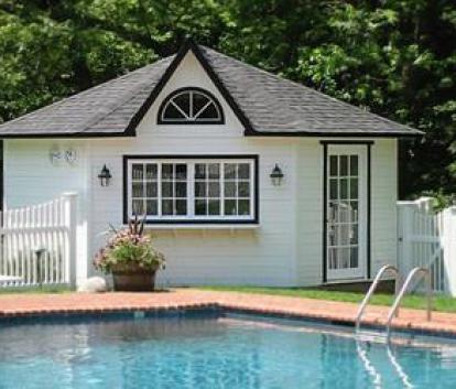 Catalina white Pool Cabana with cedar Summwerwood ID number 153.