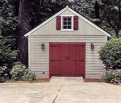 Montcrest white Prefab Garage with planed cedar Summerwood ID number 1681.