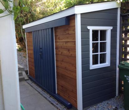 Cedar Sarawak shed 4x12 with sliding double doors in Mill Valley, California. ID number 178096.