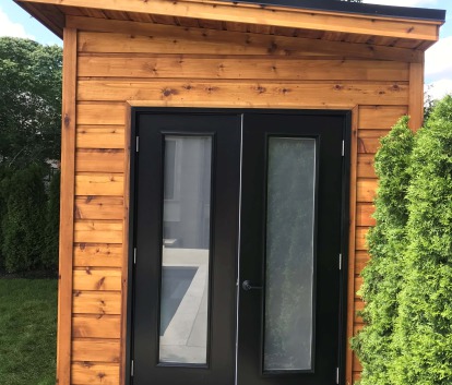Front view of 8' x 12' Urban Studio Garden Shed located in North York, Ontario