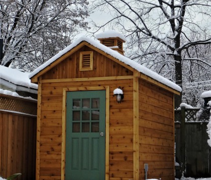 Front view of 7 ’x 9' Palmerston Garden Shed located in Etobicoke, Ontario – Summerwood Products