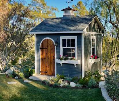 Front view of 7' x 9' Palmerston Garden Shed located in Castiac, California - Summerwood Products