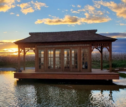 Side view of 10' x 25' Bali Tea House Gazebo located in Palo Alto, California - Summerwood Products