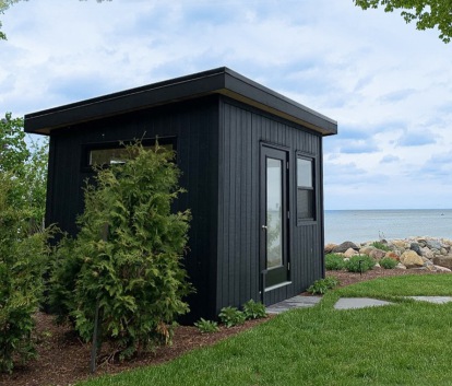 Front Left view of 9' x 10' Urban Studio located in Toronto, Ontario – Summerwood Products