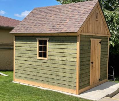 Side view of 10'x12’ Telluride Garden Shed located in Fort Atkinson, Wisconsin – Summerwood Products