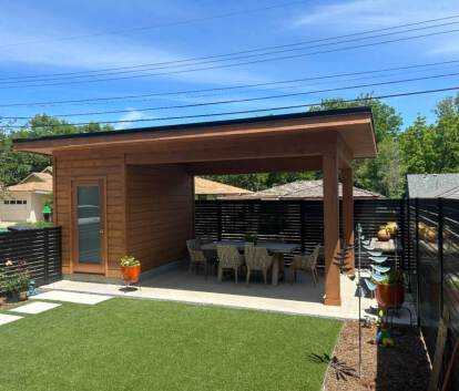 Side view of 10’x20' Sanara Pool House located in Longmont, Colorado – Summerwood Products