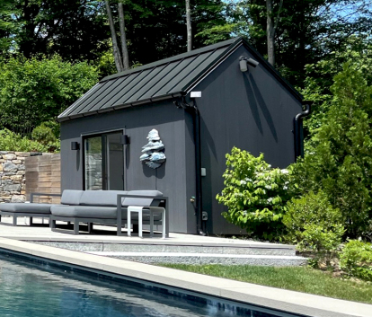 Front view of Mini Oban Home Studio located in Litchfield, Connecticut - Summerwood Products 
