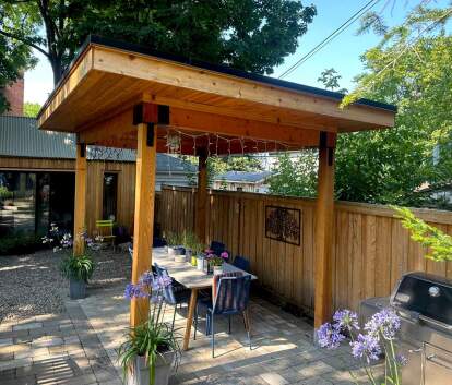 Front view of Urban Pavilion Gazebo located in Toronto, Ontario - Summerwood Products