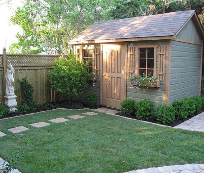 Cedar Palmerston shed 8x12 with traditional flower boxes in Toronto Ontario. ID number 34151.