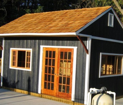 Glen Echo midnight blue Garden Shed 12 x 18 with canexel in Knoxville, Tennessee. ID number 42584.