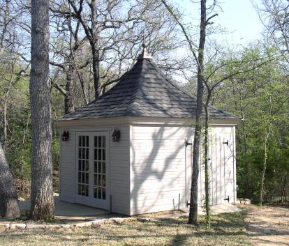 Melbourne white shed with french double doors in Cross Roads, Texas. ID number 49962.