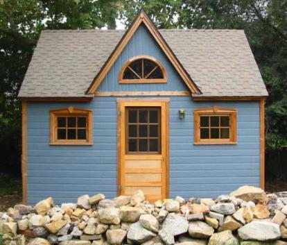 Telluride blue Shed 12x16 with dormer in Santa Barbara, California. ID number 524.