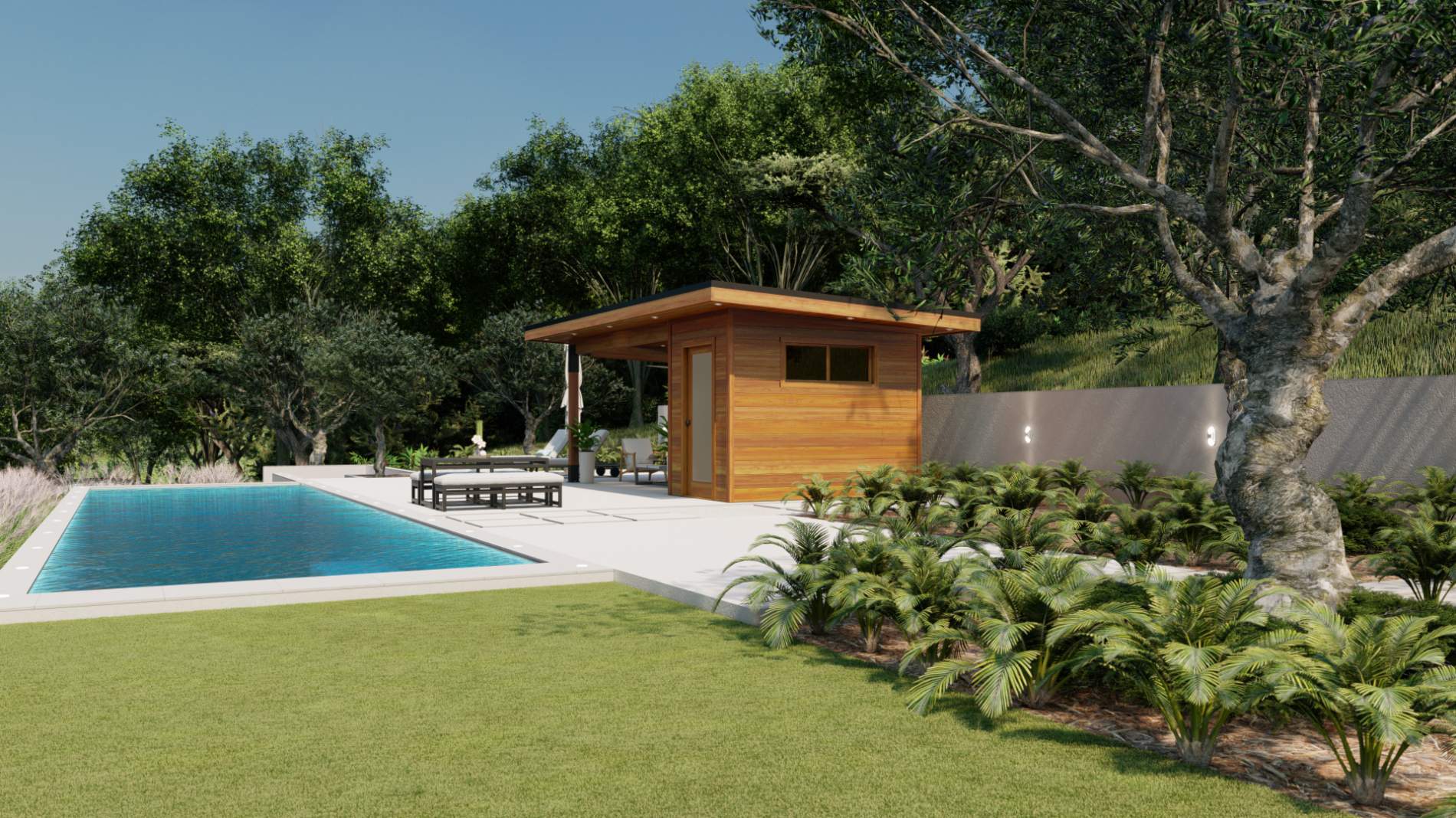 Right side view of 10’ x 20’ Sanara pool cabana – Summerwood Products