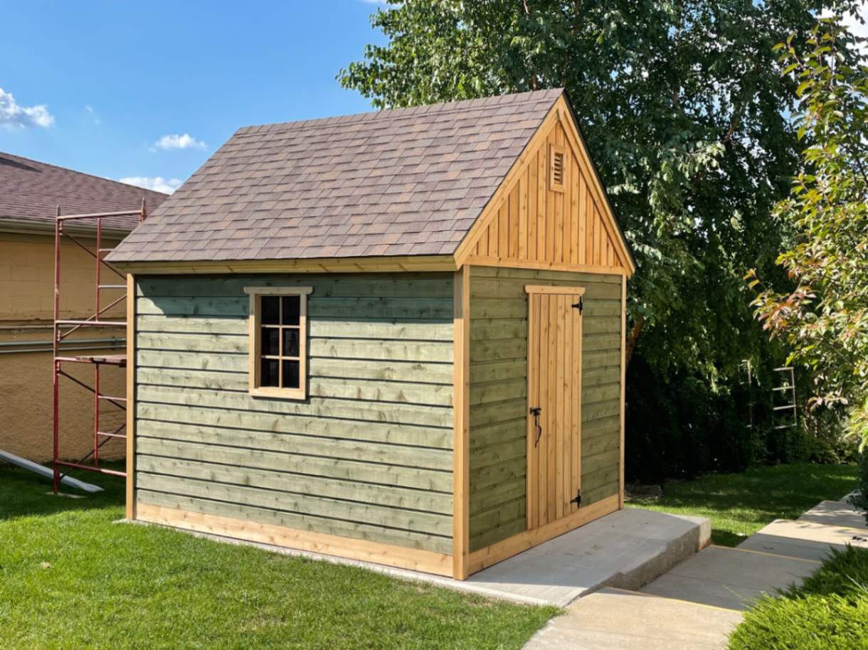 Side view of 10'x12’ Telluride Garden Shed located in Fort Atkinson, Wisconsin – Summerwood Prod
