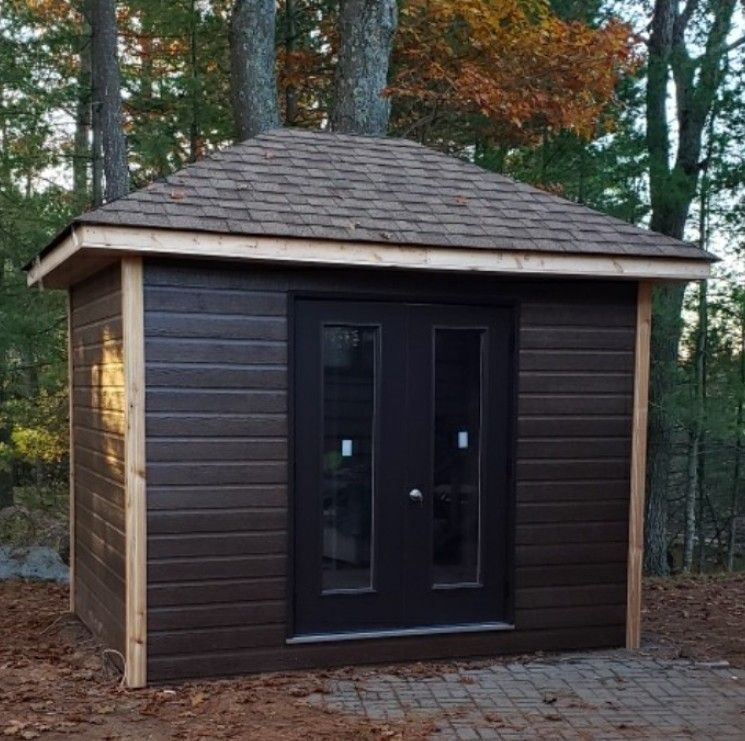 Front view of 8’ x 12' Sonoma Garden Shed located in Duluth, Minnesota – Summerwood Products