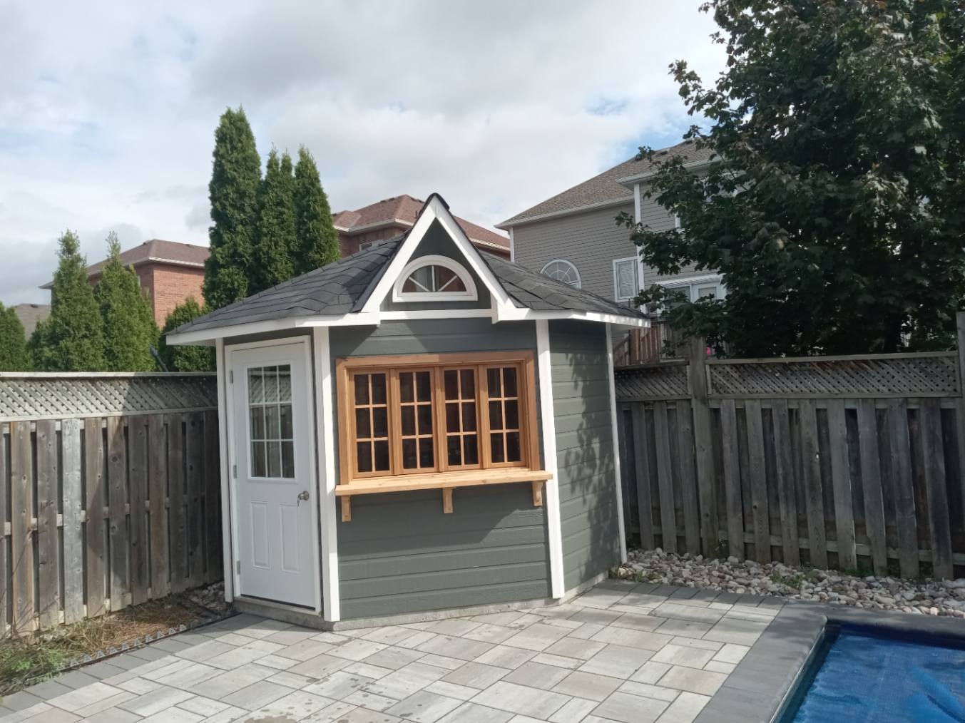 Front view of 8' Catalina Garden Shed located in Whitby, Ontario – Summerwood Products