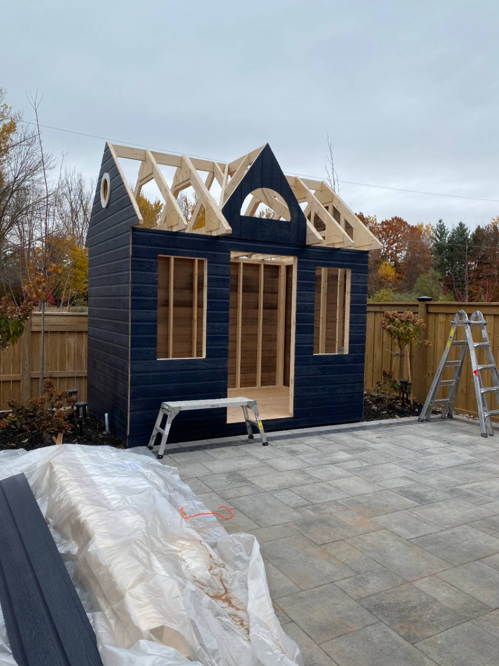 Front view of 7’x11' Copper Creek Garden Shed located in Whitby, Ontario – Summerwood Products