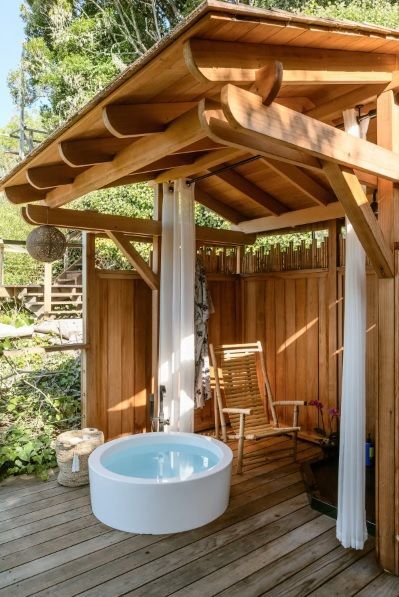 Interior view of 10' x 16' Bali Tea House Spa Enclosure located in Stinson Beach, California – Sum