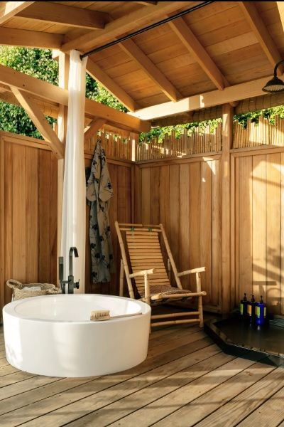Interior view of 10' x 16' Bali Tea House Spa Enclosure located in Stinson Beach, California – Sum
