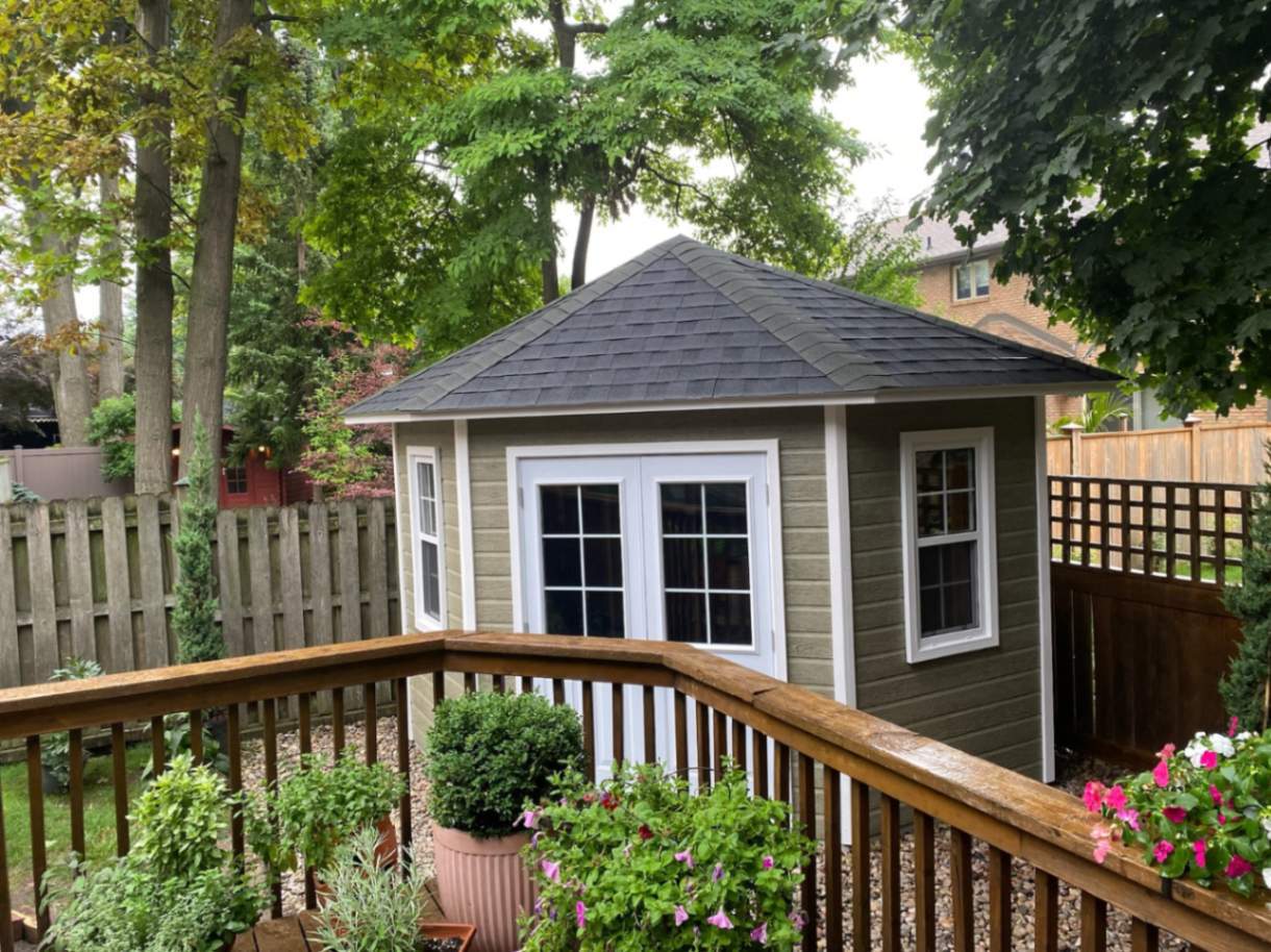 Front view of 10' Catalina Garden Shed located in Windsor, Ontario – Summerwood Products