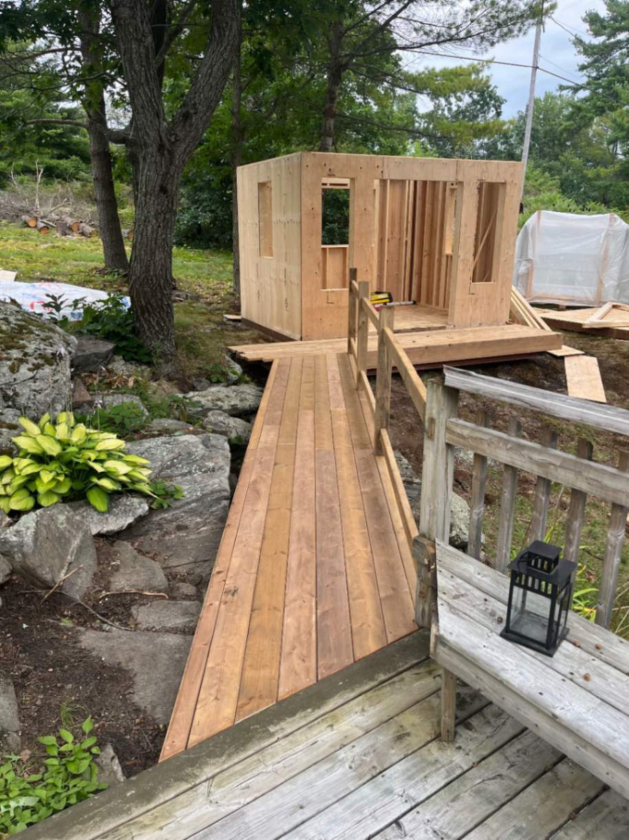 Construction view of 9’ x 12' Bala Bunkie Cabin located in Moonstone, Ontario – Summerwood Produ