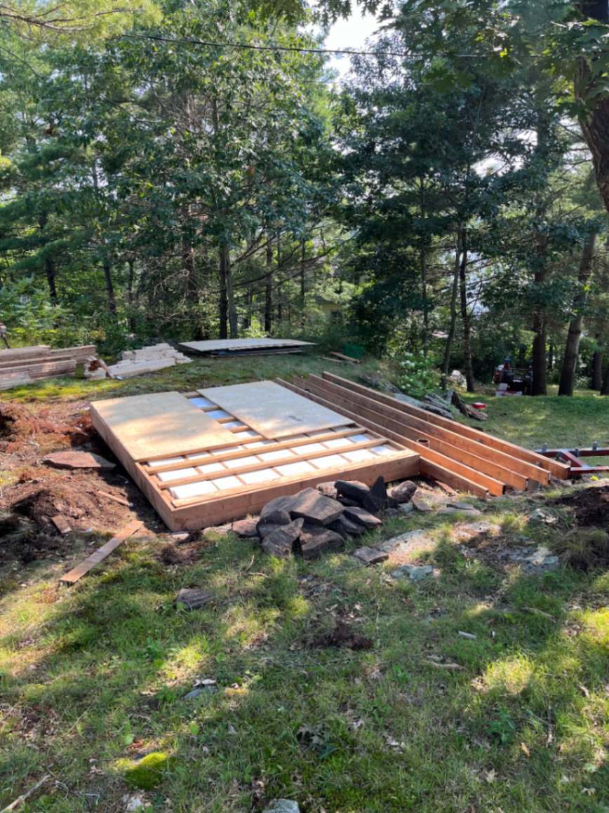 Construction view of 9’ x 12' Bala Bunkie Cabin located in Moonstone, Ontario – Summerwood Produ