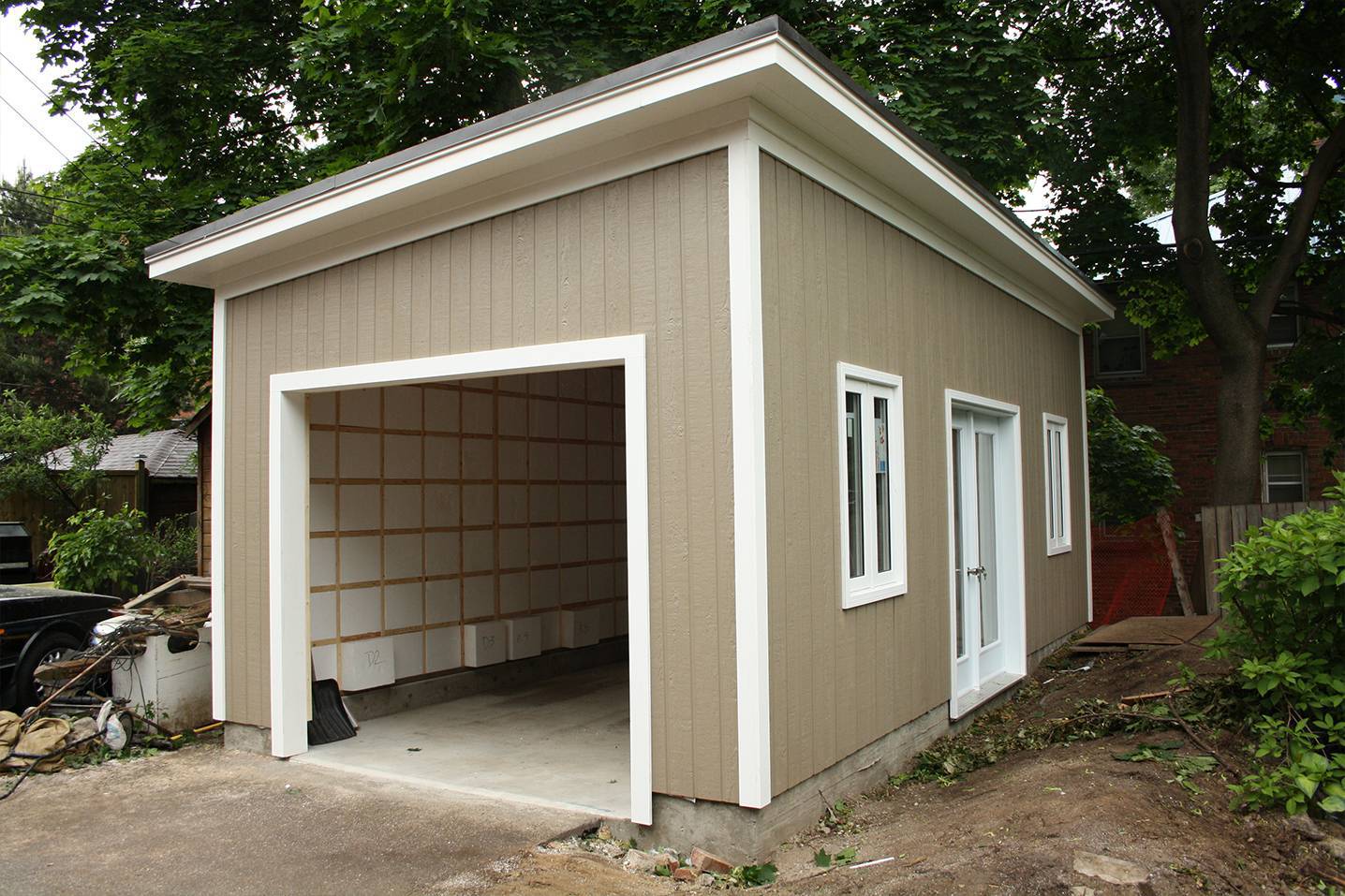 Front Right View of 12' x 24' Canexel Urban Garage located in Scarborough, Ontario – Summerwood Pr