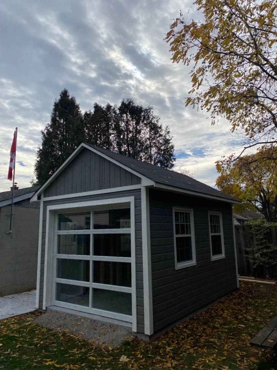 Front view of 10’ x 10' Palmerston Garden Shed located in Hamilton, Ontario – Summerwood Product