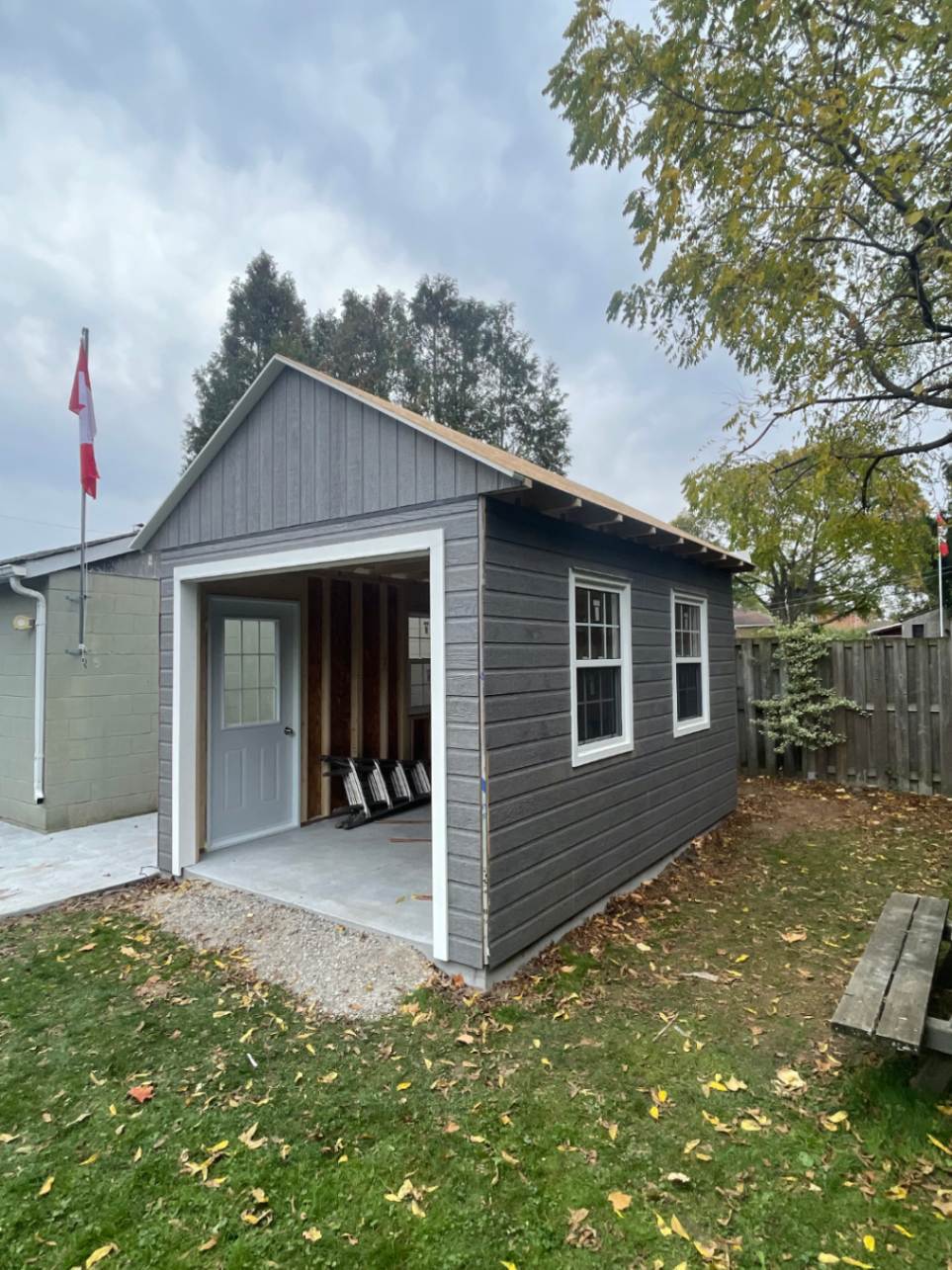 Front view of 10’ x 10' Palmerston Garden Shed located in Hamilton, Ontario – Summerwood Product