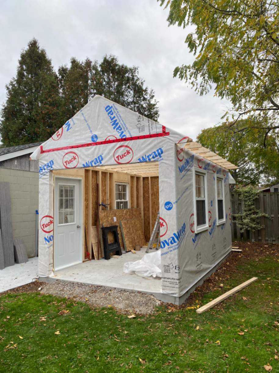 Construction view of 10’ x 10' Palmerston Garden Shed located in Hamilton, Ontario – Summerwood 
