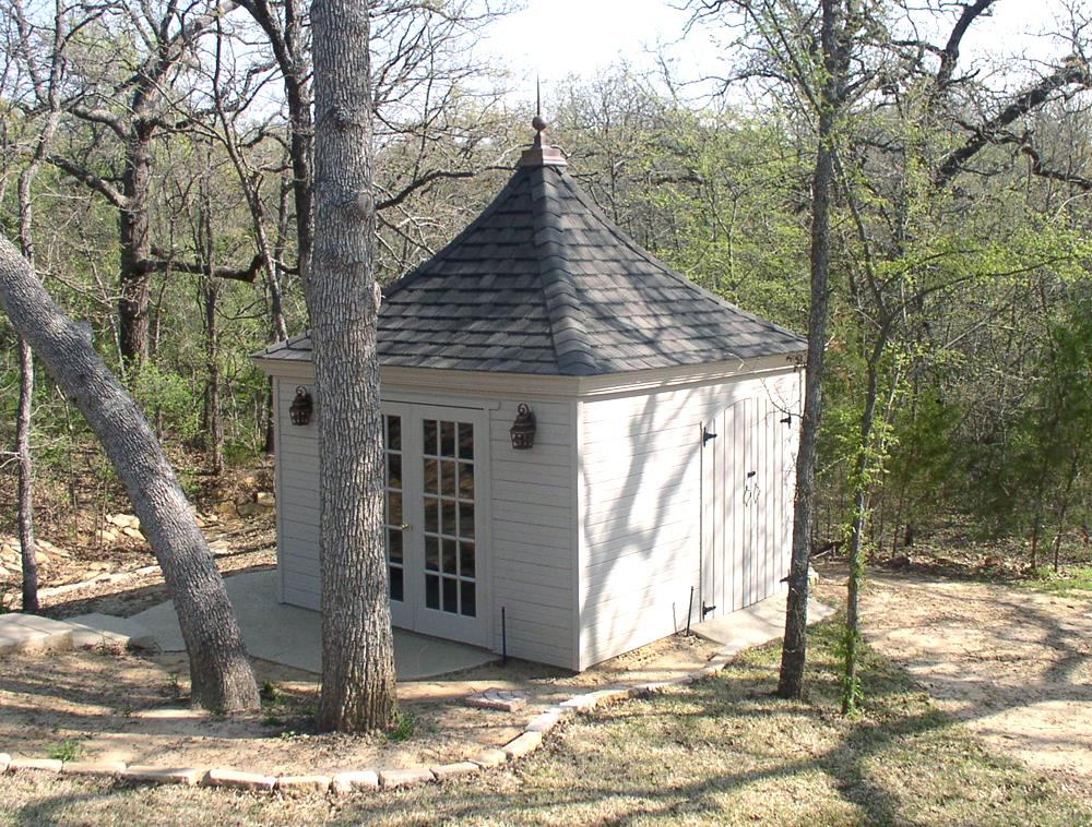 Melbourne white shed with french double doors in Cross Roads, Texas. ID number 49962-3