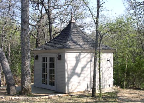 Melbourne white shed with french double doors in Cross Roads, Texas. ID number 49962-1