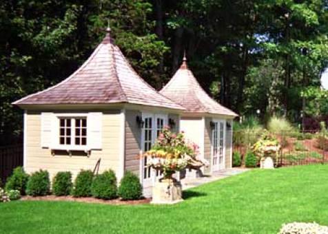 Canexel Melbourne backyard shed with curved double french doors in Stamford, Connecticut. ID number 