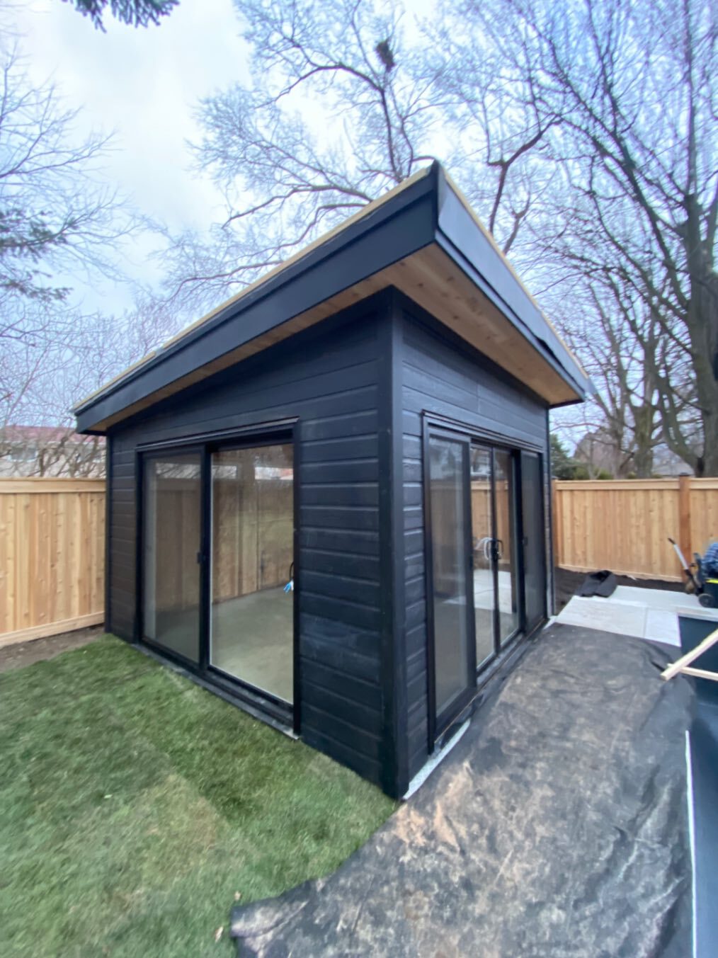 Right side view of 13x12 Urban Studio Pool Cabana located in Brampton, Ontario - Summerwood Products