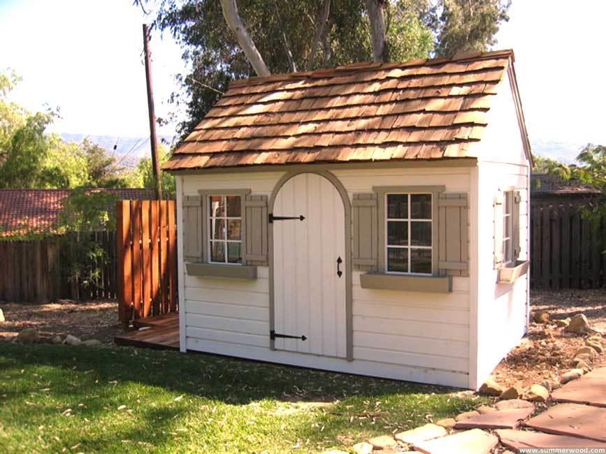 Cedar White Telluride Shed 8x12 with arched door in Ojal, California. ID number 1113-1