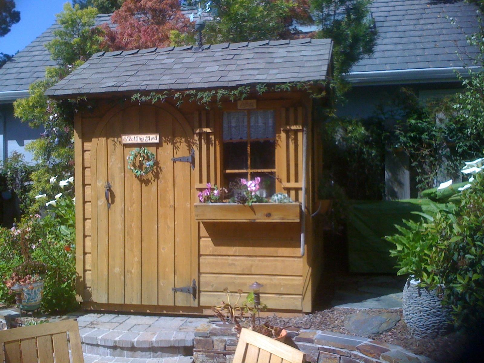 palmerston shed kit 5x7 with antique flower boxes in Carmel California. ID number 103027-2