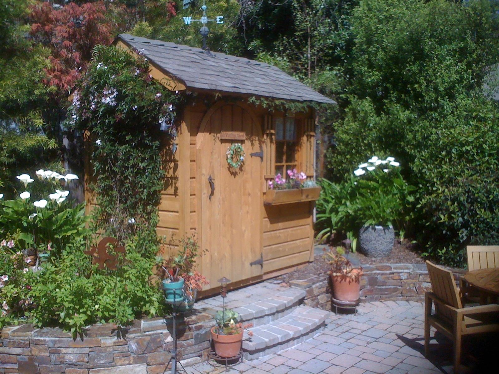 palmerston shed kit 5x7 with antique flower boxes in Carmel California. ID number 103027-3