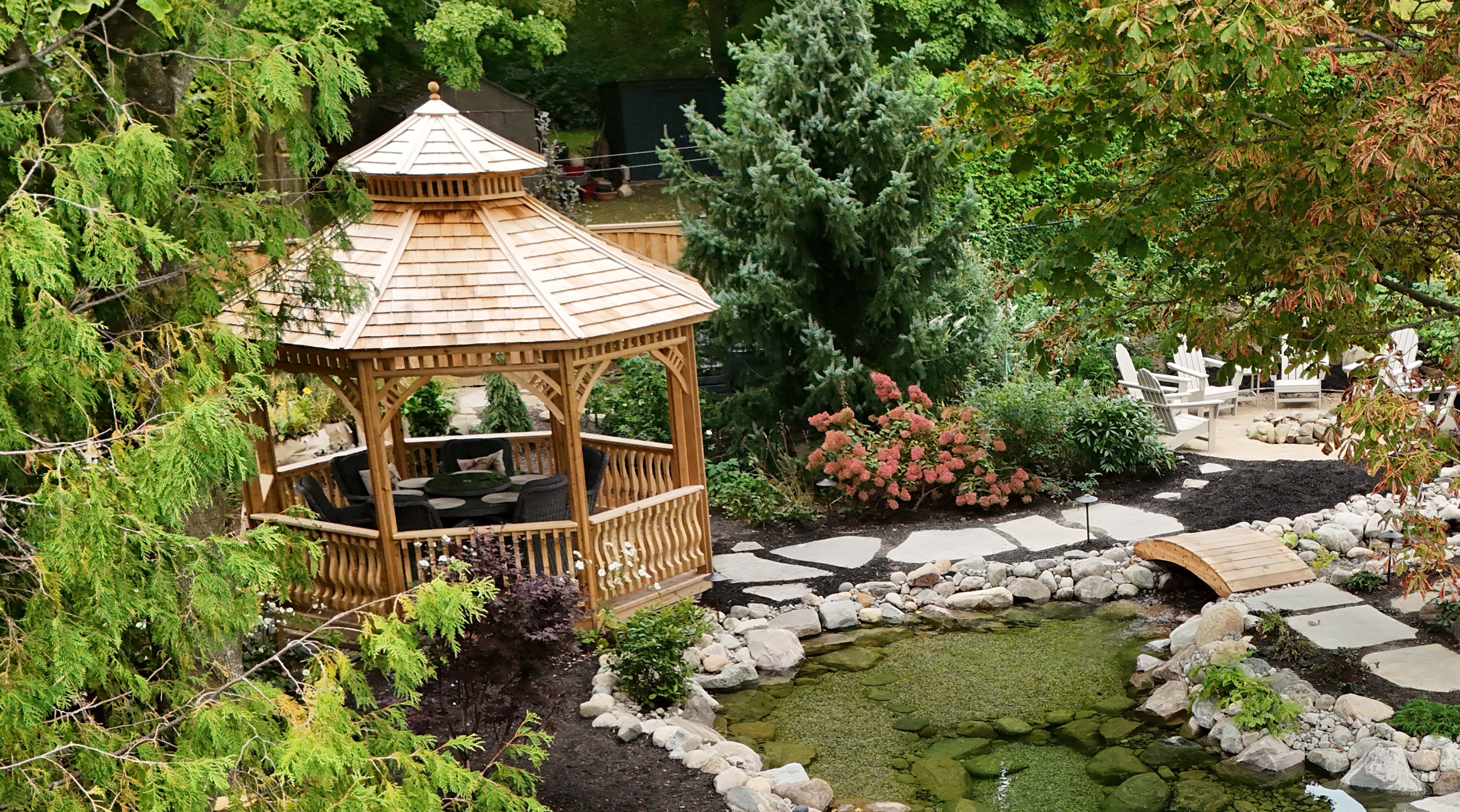 Aerial view of 12’ Victorian gazebo located in Windham, ON