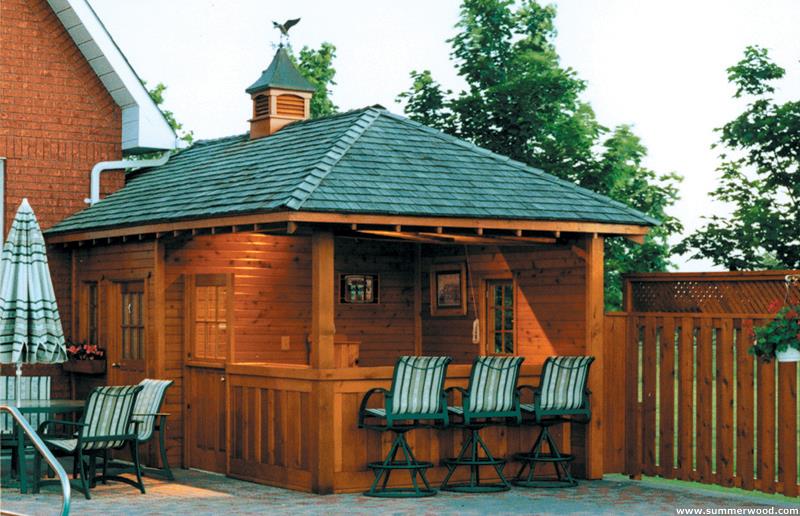 Surfside pool cabana 10x20 with roof shingles in Bradford Ontario. ID number 11303-1.