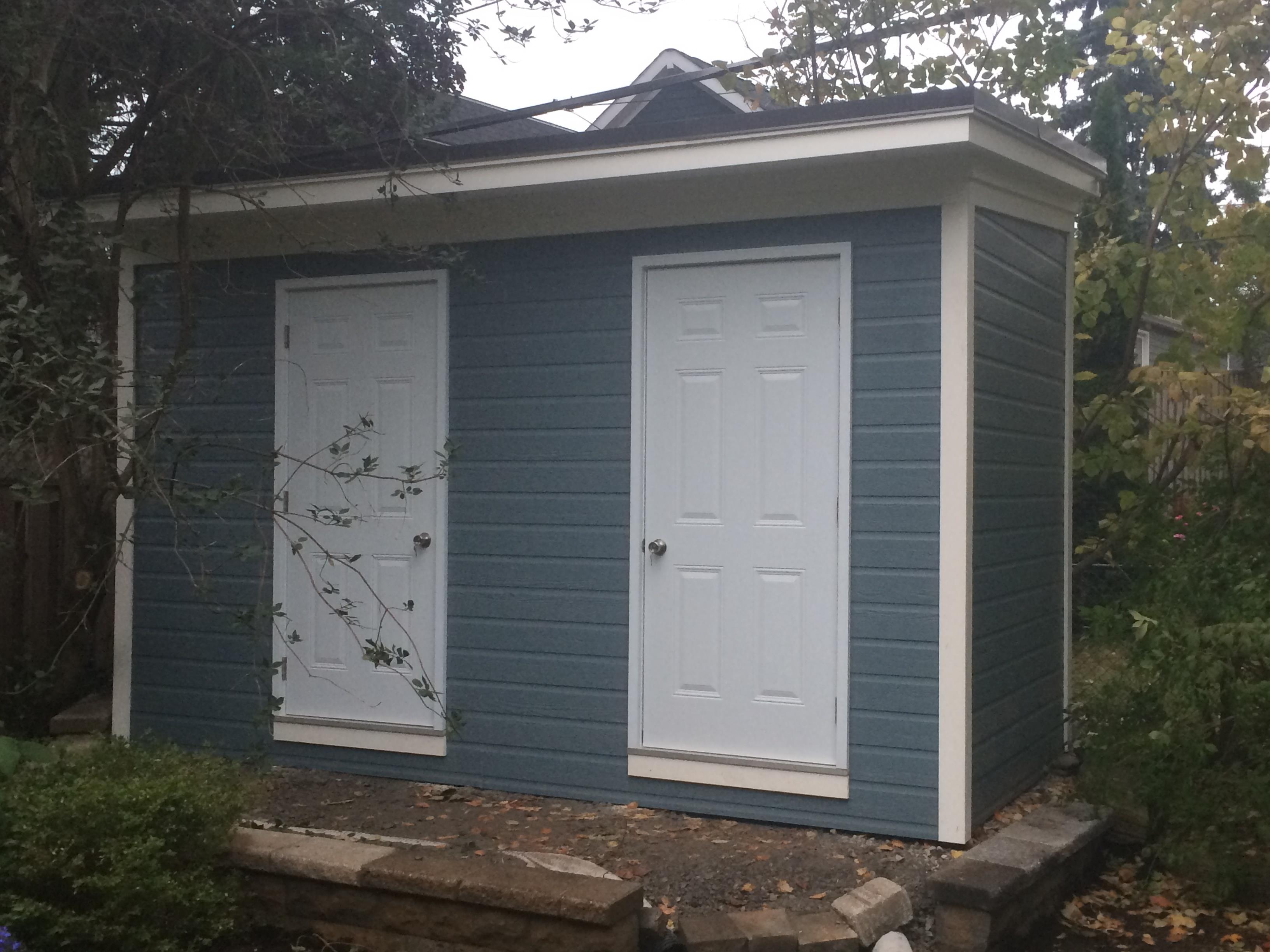 Blue Canexel Urban Studio shed 7x14 with metal vinyl doors in Toronto, Ontario. ID number 182089