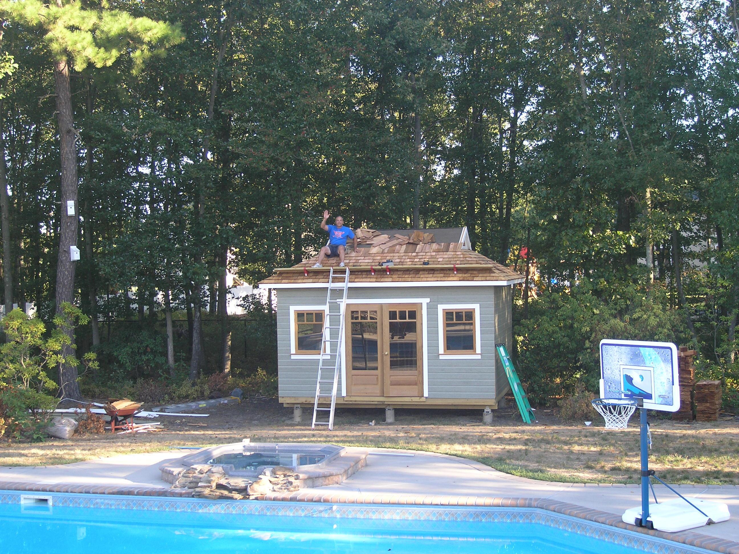 Santa cruz pool cabana 12x16 with arts and crafts double doors in Jackson New Jersey. ID number 1849
