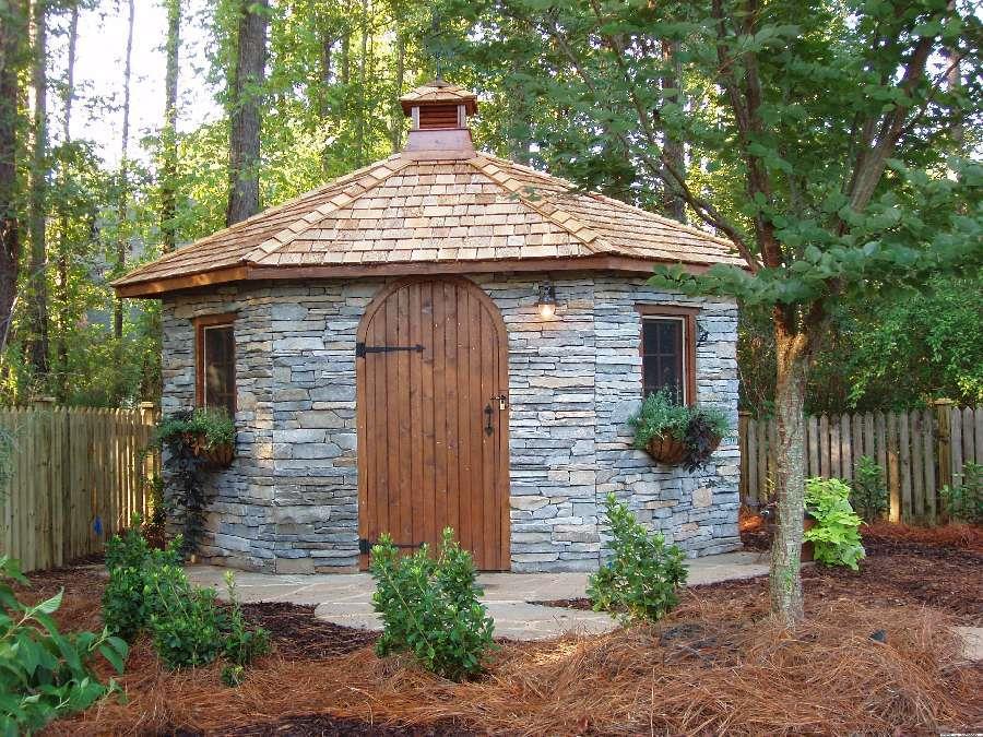 Front view of 10' Catalina Garden Shed located in Garner, North Carolina – Summerwood Products