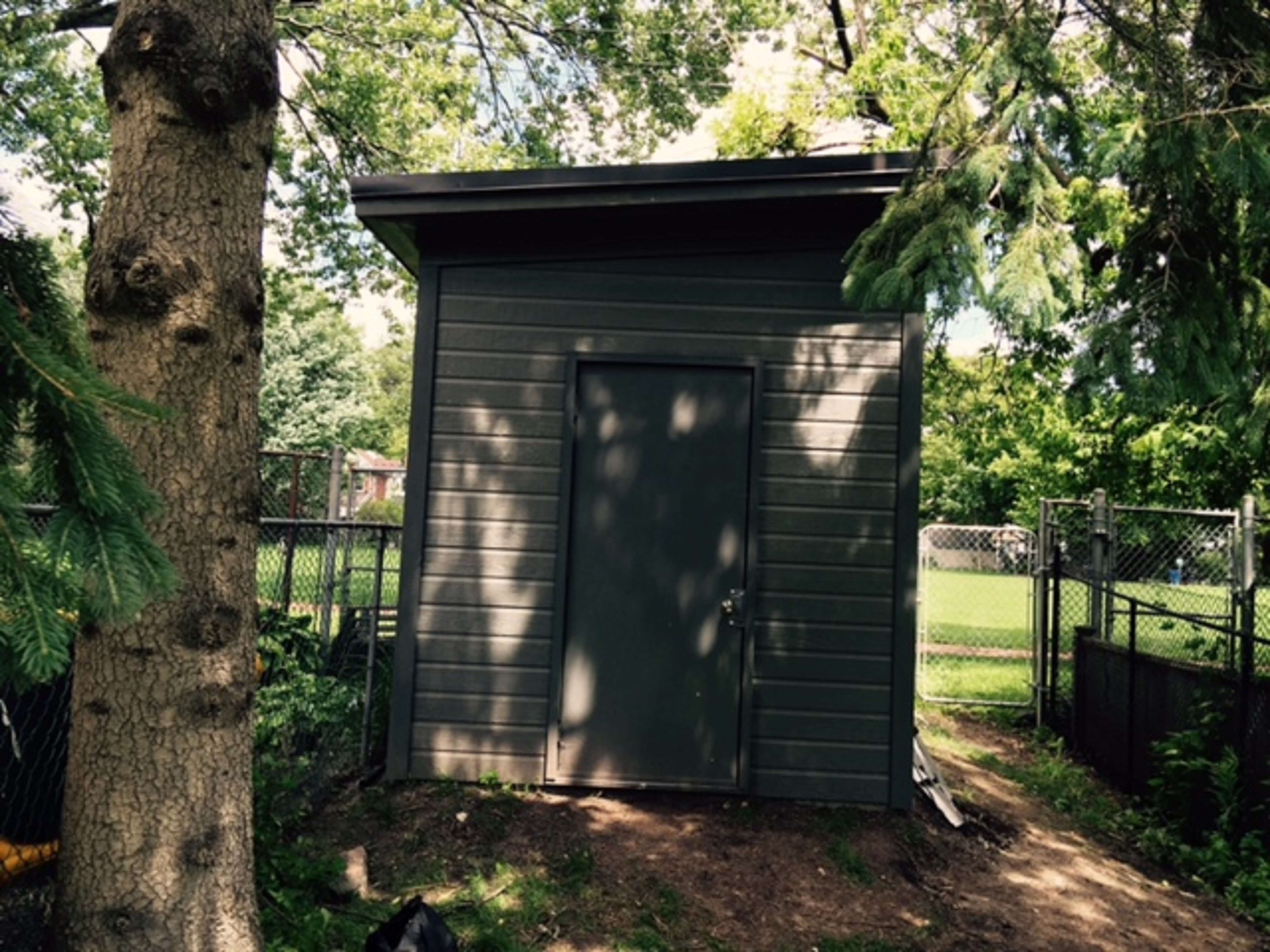 Urban Studio garden shed 8x12 with Metal Deluxe single door in Toronto Ontario. ID number 191692-1.