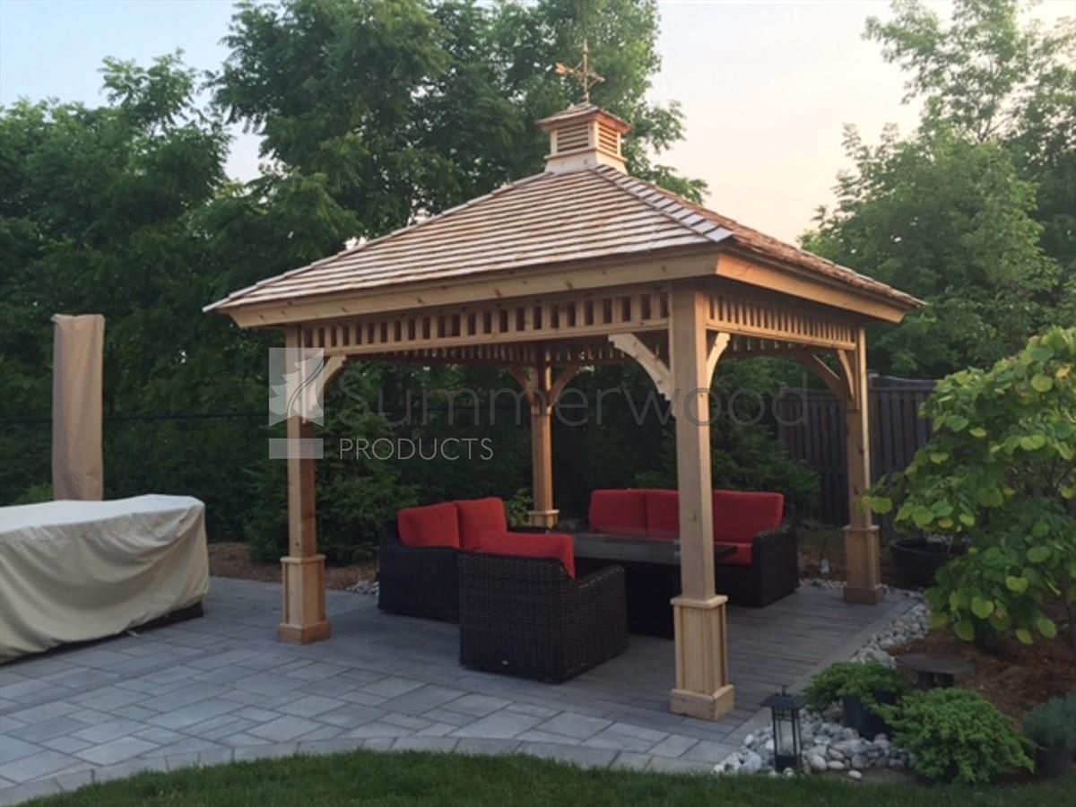 Montpellier gazebo 11x11 with Cedar shingles in Georgetown Ontario. ID number 191588-1.