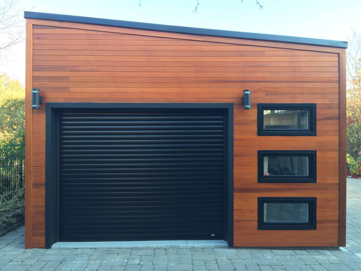Urban garage garage design 16x20 with Planed cedar channel siding in Scarborough Ontario. ID number 