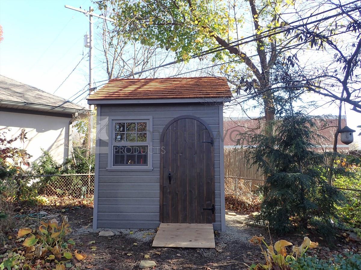 Palmerston garden shed 8x8 with arched single door in Worthington Ohio. ID number 195913-1.