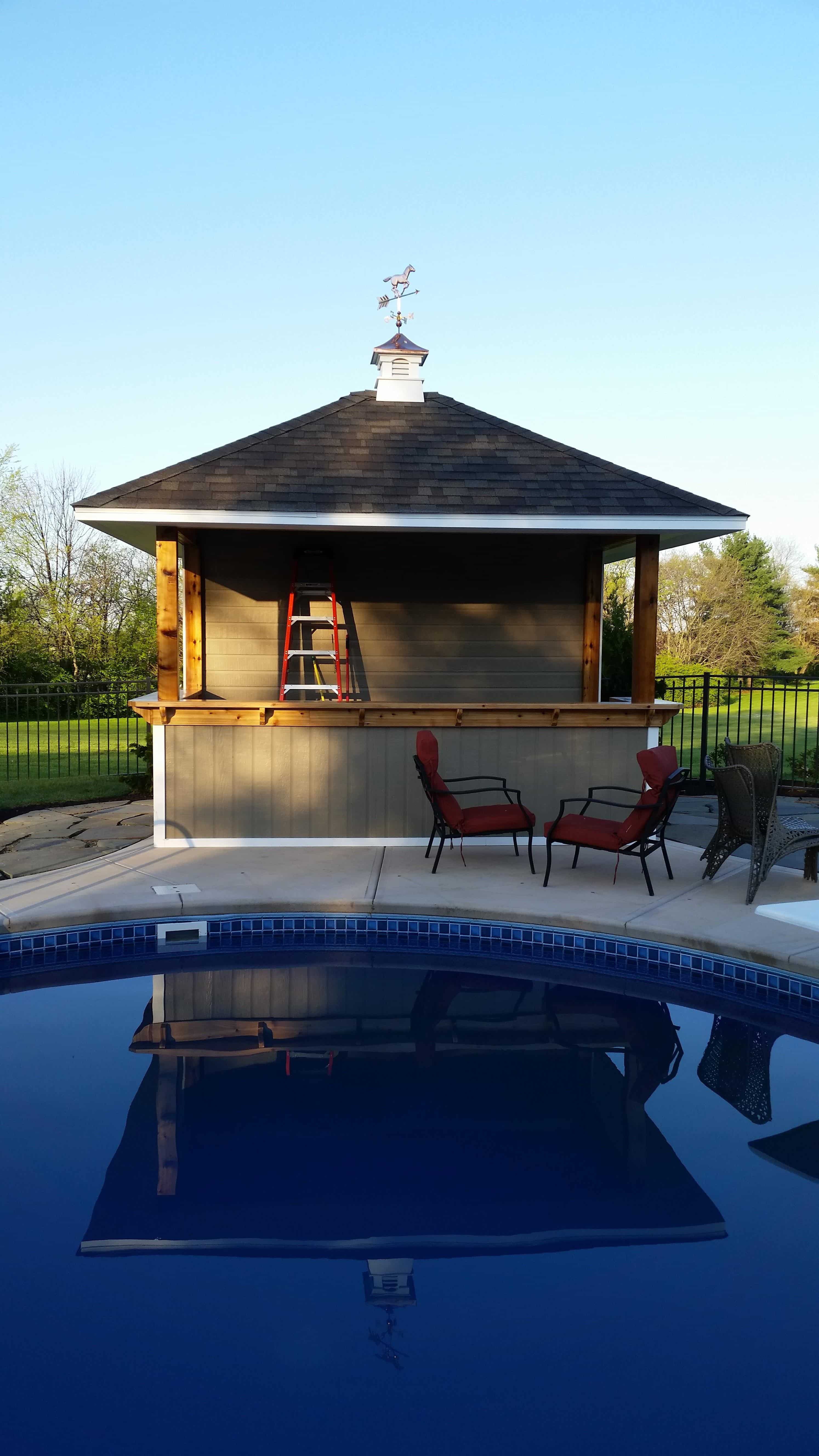 Barside pool cabana 10x12 with Vinyl curved cupola in Lebanon Ohio. ID number 194252-2.