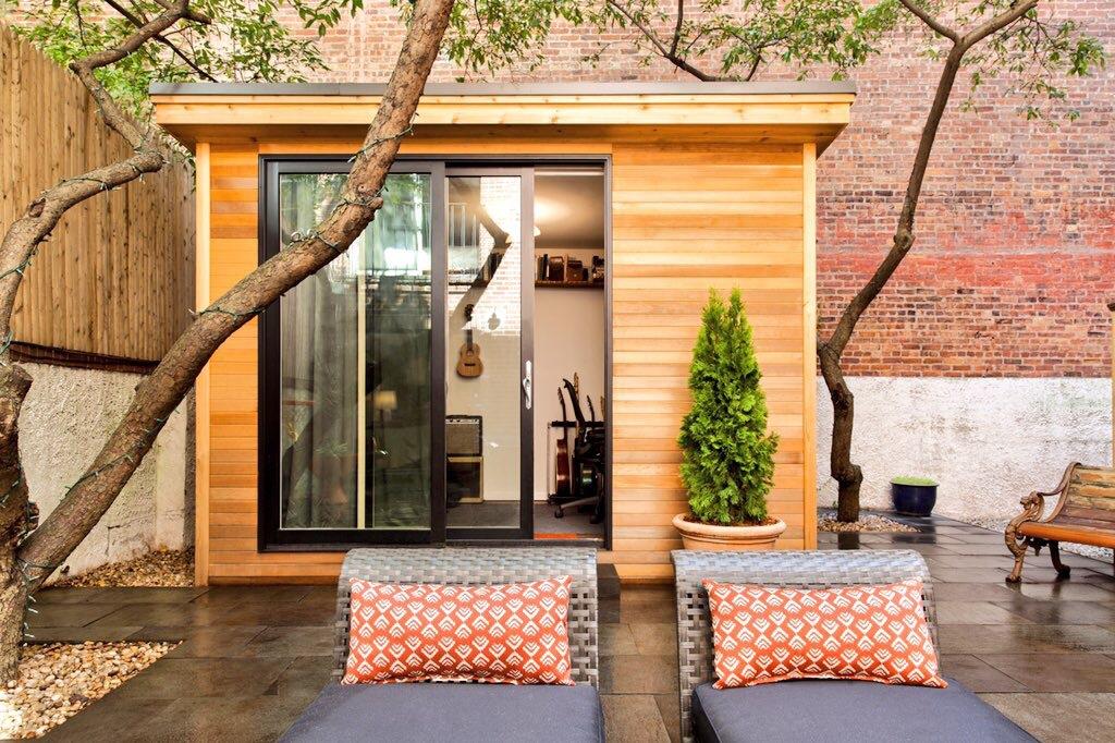 Urban Studio backyard studio setup 8x12  with clear cedar siding. In Brooklyn New York. ID number 19